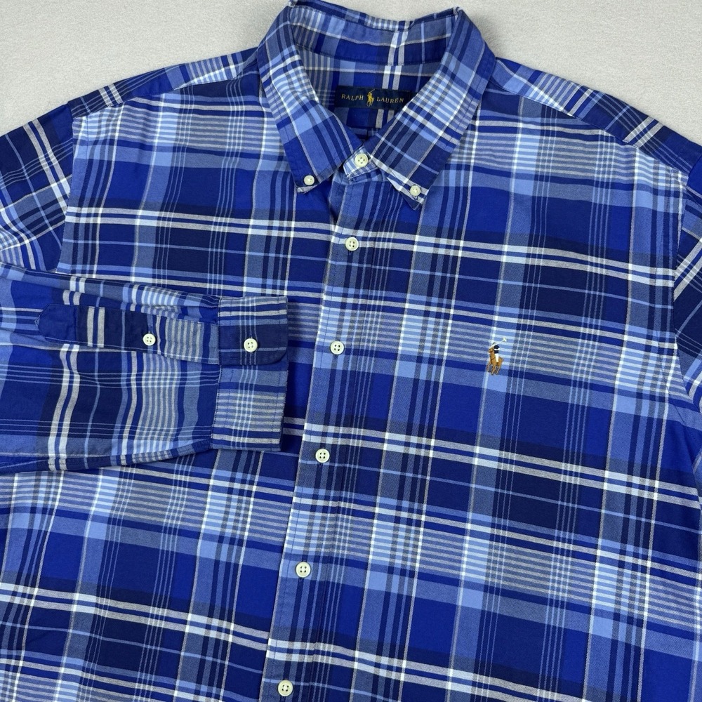 Polo Ralph Lauren Long Sleeve Button Shirt Size XXL Pony Plaid Blue